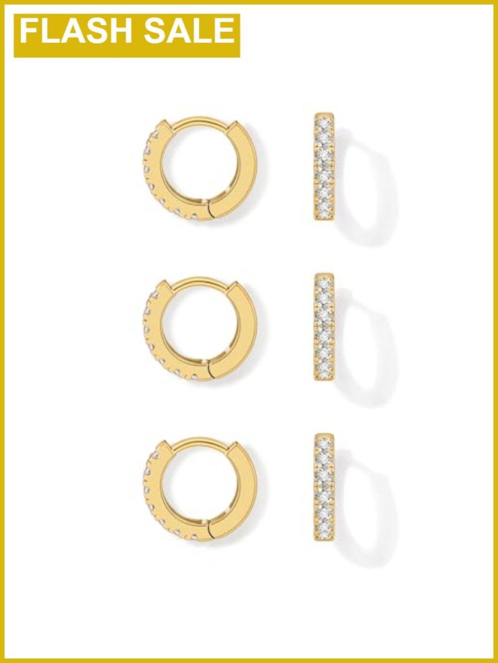 Multipack Small Hoop Earrings Set with Cubic Zirconia, Huggie Hoop Earrings for